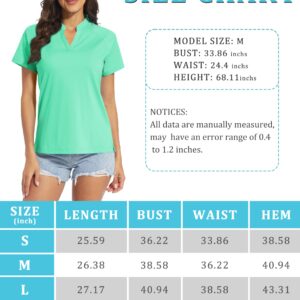 MAGCOMSEN Women Golf Shirt Short Sleeve Uv Sun Protection V Neck Tennis Tops Moisture Wicking Polo Shirts Mint Green S