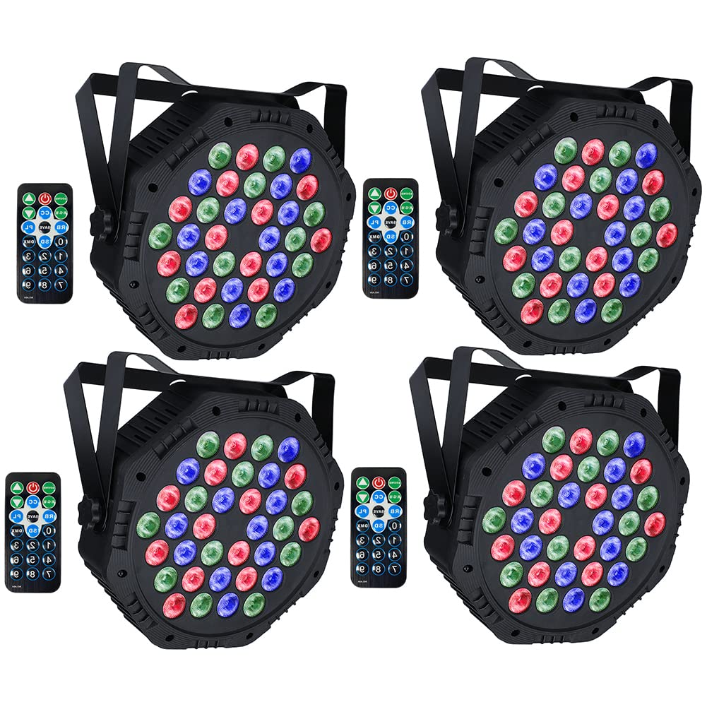 Stage Lights 36 RGB LED DJ Par Lights DMX & Remote Controlled Sound Activated with Uplights for Wedding Birthday Party Club Stage Lighting-4 Pack (RGB-4)