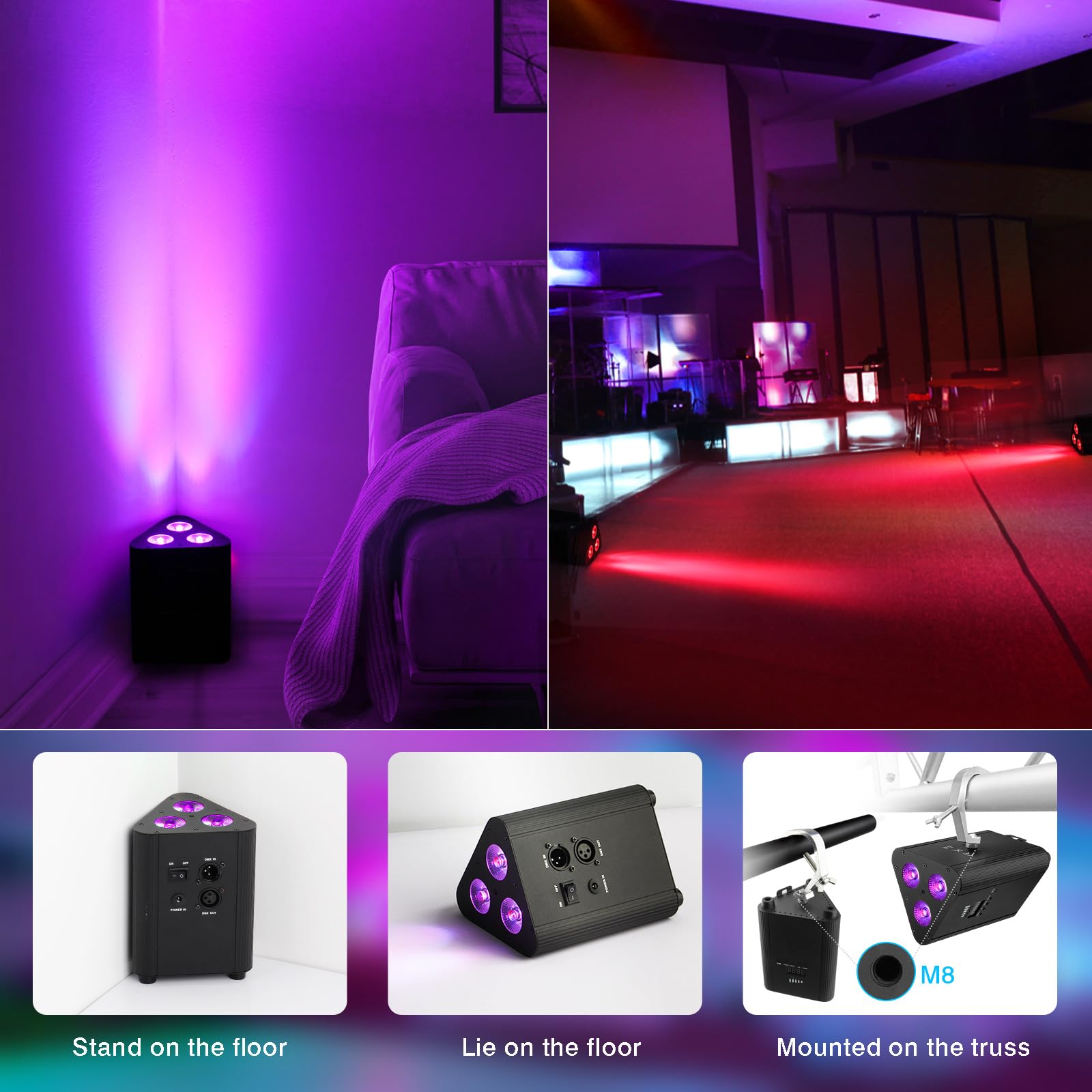 Wireless Rechargeable Stage Par Light - OPPSK RGBW 4 in 1 Battery Powered Stage Lights by Remote and DMX Control for Christmas DJ Live Show Wedding Party Event Church Stage Lighting