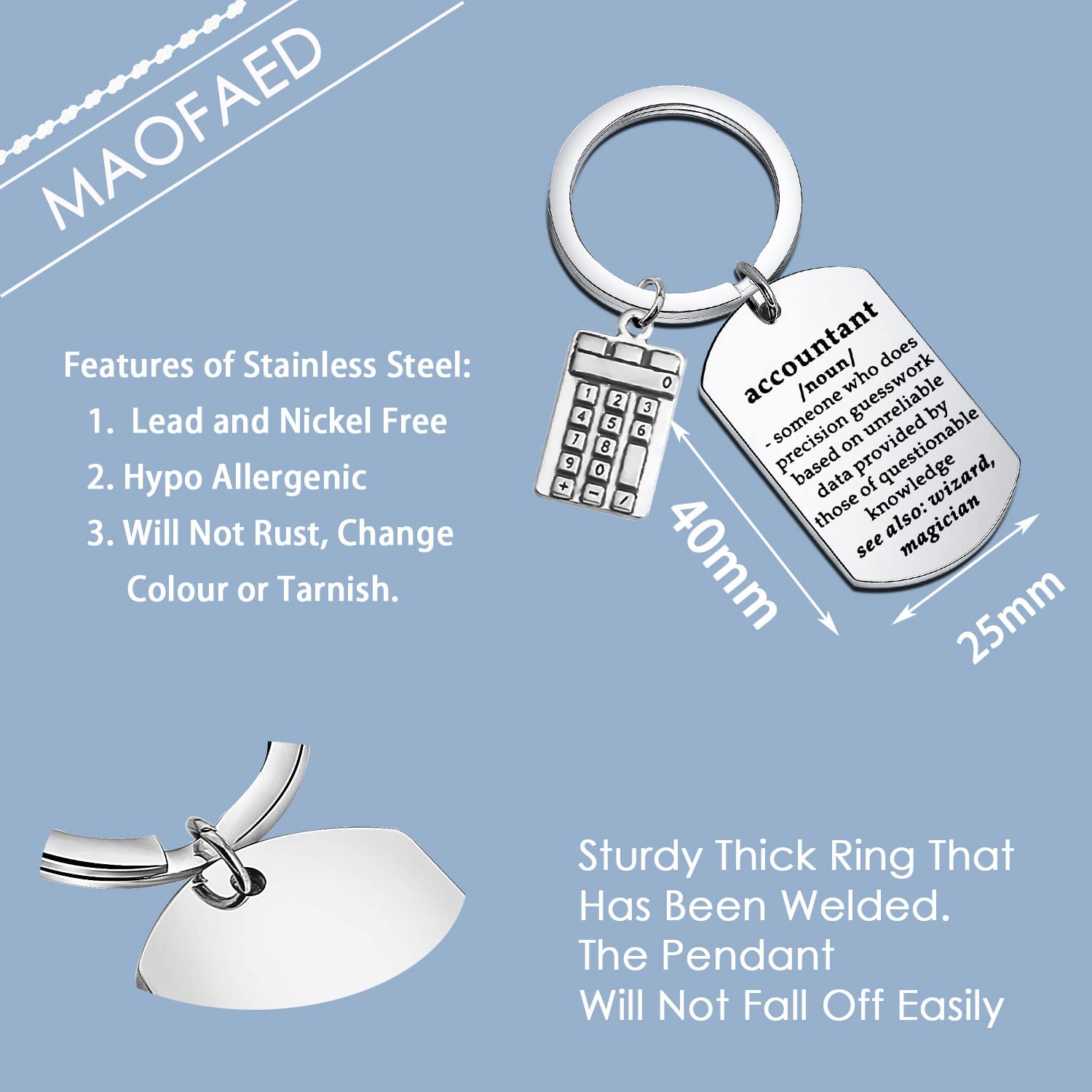 MAOFAED Stainless Steel Accountant Keychain - Perfect for Accountants' Birthday or Just Saying I Care