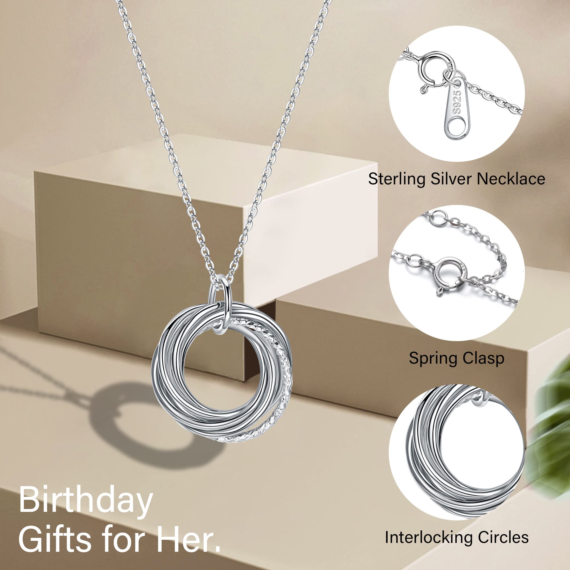 IEFLIFE 50th Birthday Gifts for Women, 5 Circle Necklaces 50th Birthday Gifts Jewelry for Women Her Fifty 50 Years Old Birthday Gifts for Women 5 Decades Necklace for Women