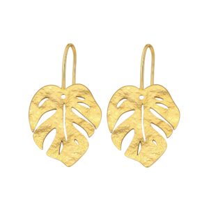 Nancita Monstera Leaf Earrings - Palm Leaf Drop Earrings - Vintage Monstera Leaves Earring - Jewelry Gift (gold)