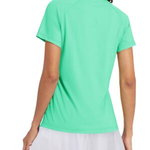 MAGCOMSEN Women Golf Shirt Short Sleeve Uv Sun Protection V Neck Tennis Tops Moisture Wicking Polo Shirts Mint Green S