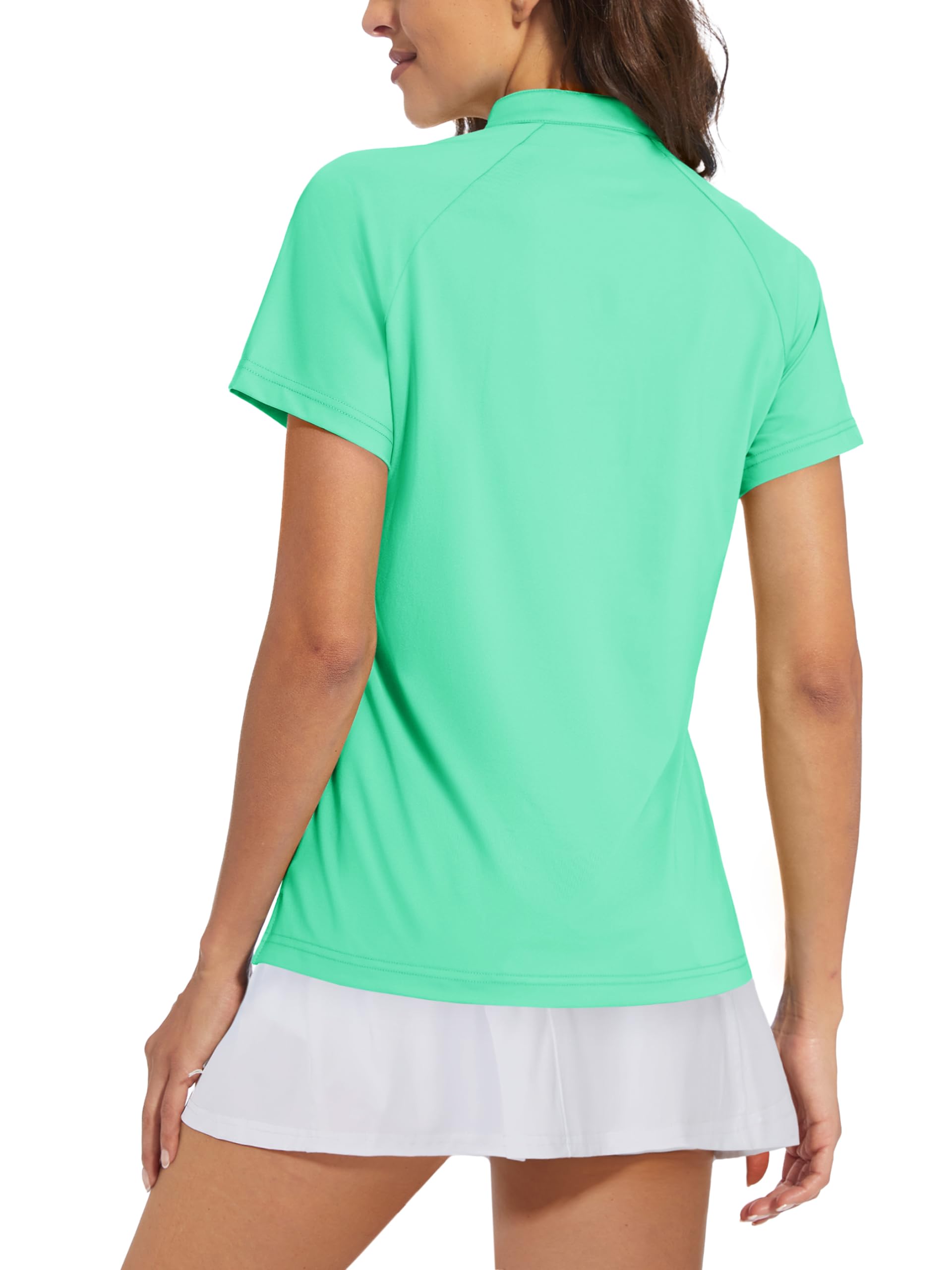 MAGCOMSEN Women Golf Shirt Short Sleeve Uv Sun Protection V Neck Tennis Tops Moisture Wicking Polo Shirts Mint Green S