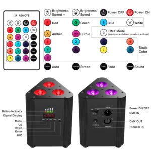 Wireless Rechargeable Stage Par Light - OPPSK RGBW 4 in 1 Battery Powered Stage Lights by Remote and DMX Control for Christmas DJ Live Show Wedding Party Event Church Stage Lighting