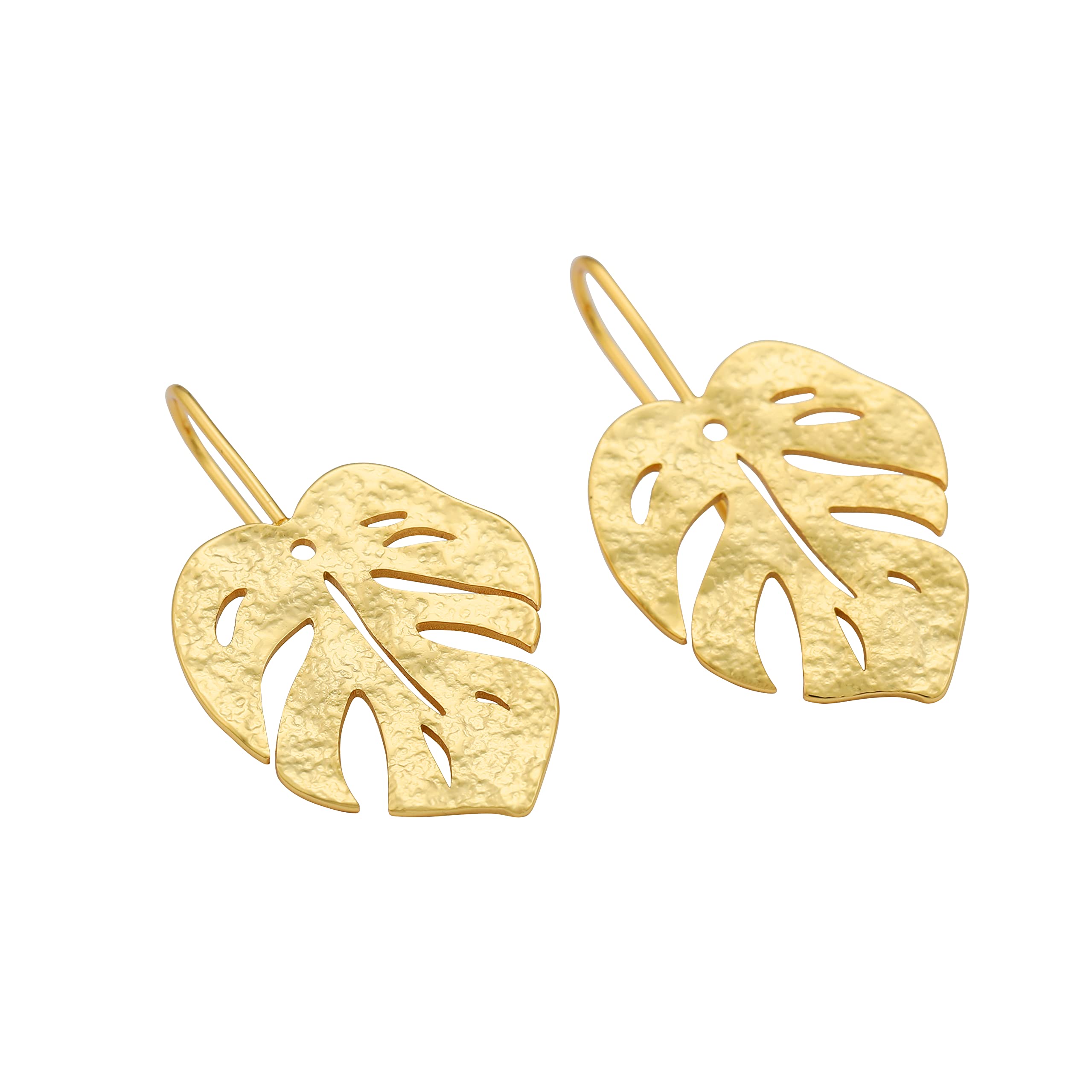 Nancita Monstera Leaf Earrings - Palm Leaf Drop Earrings - Vintage Monstera Leaves Earring - Jewelry Gift (gold)