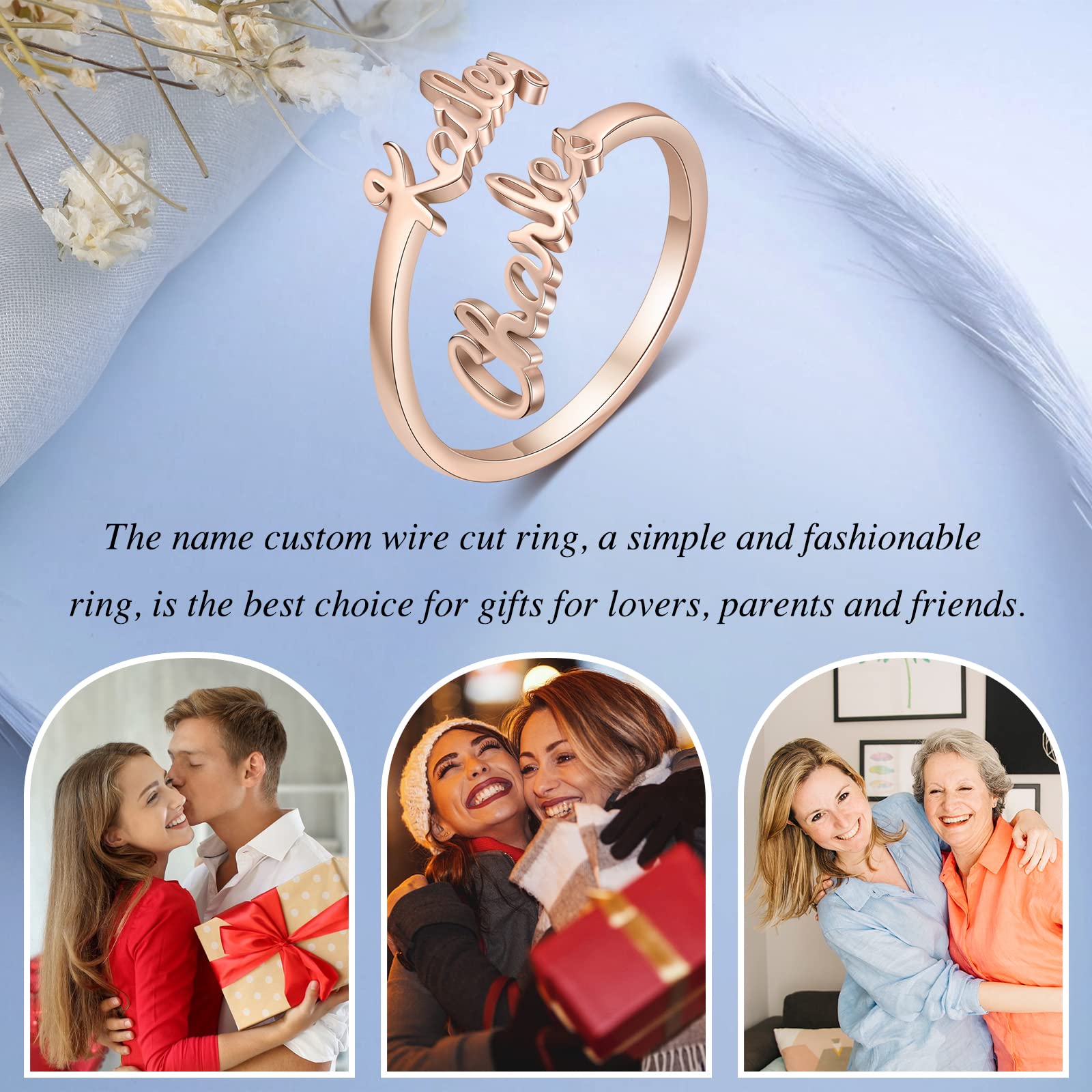 Jewelstruck Personalized Rings for Women Rings with 2 Names Statement Ring Custom Mother Daughter Rings Gift for Wife Mom Grandma Best Friend Rings (Rose gold)