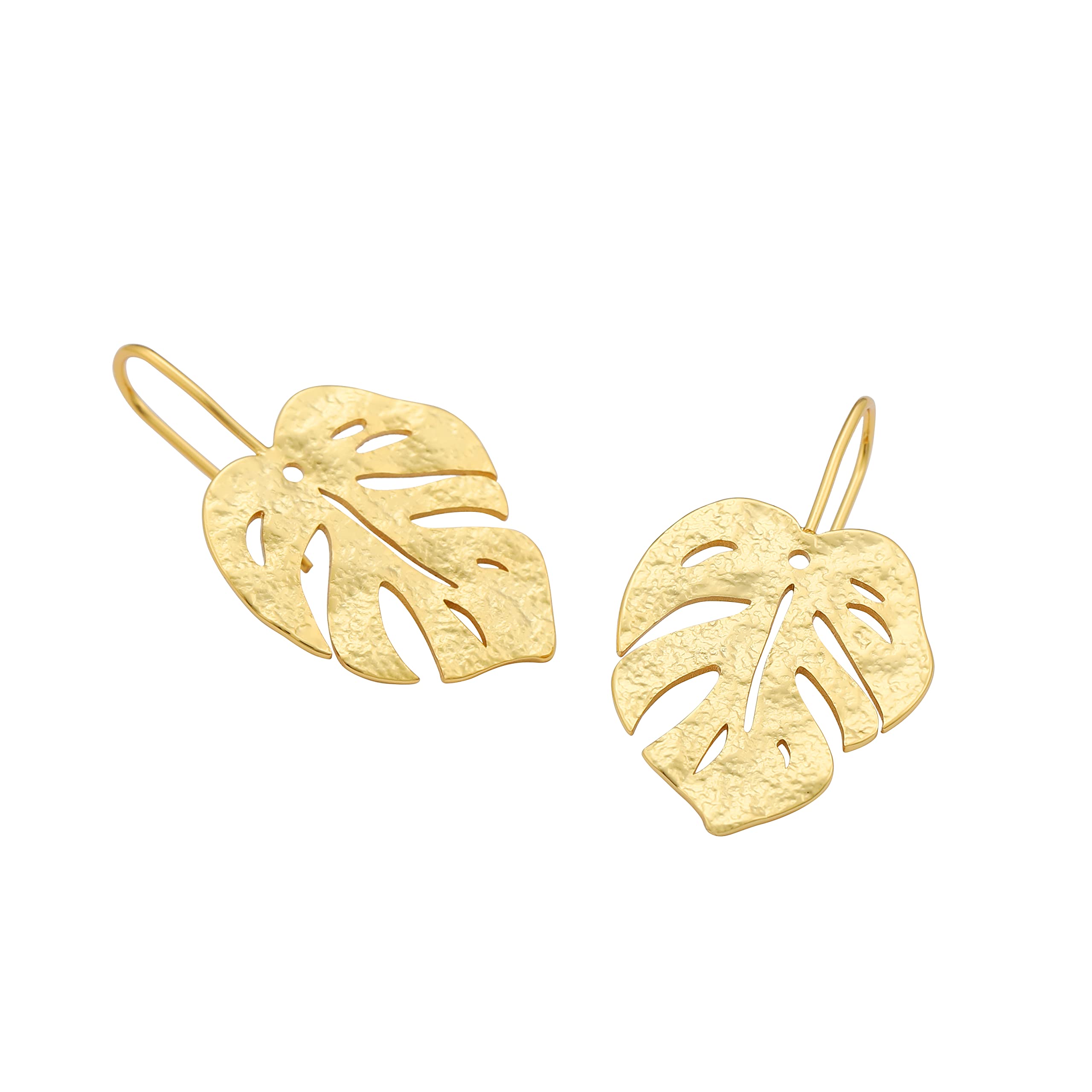 Nancita Monstera Leaf Earrings - Palm Leaf Drop Earrings - Vintage Monstera Leaves Earring - Jewelry Gift (gold)