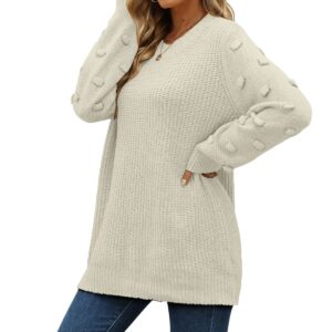 XIEERDUO Women's Pullover Sweaters White Long Sleeve Chunky Knit Crewneck Sweatshirts Fall S