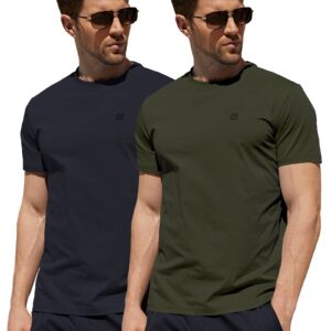 2 Pack Men's Performance T-Shirt Wrinkle-Resistant Quick Dry Short Sleeve Moisture Wicking UPF 50+ Sun Protection Sports(Black Army Green,M)