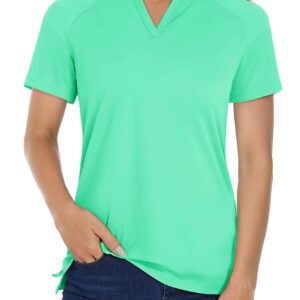 MAGCOMSEN Women Golf Shirt Short Sleeve Uv Sun Protection V Neck Tennis Tops Moisture Wicking Polo Shirts Mint Green S