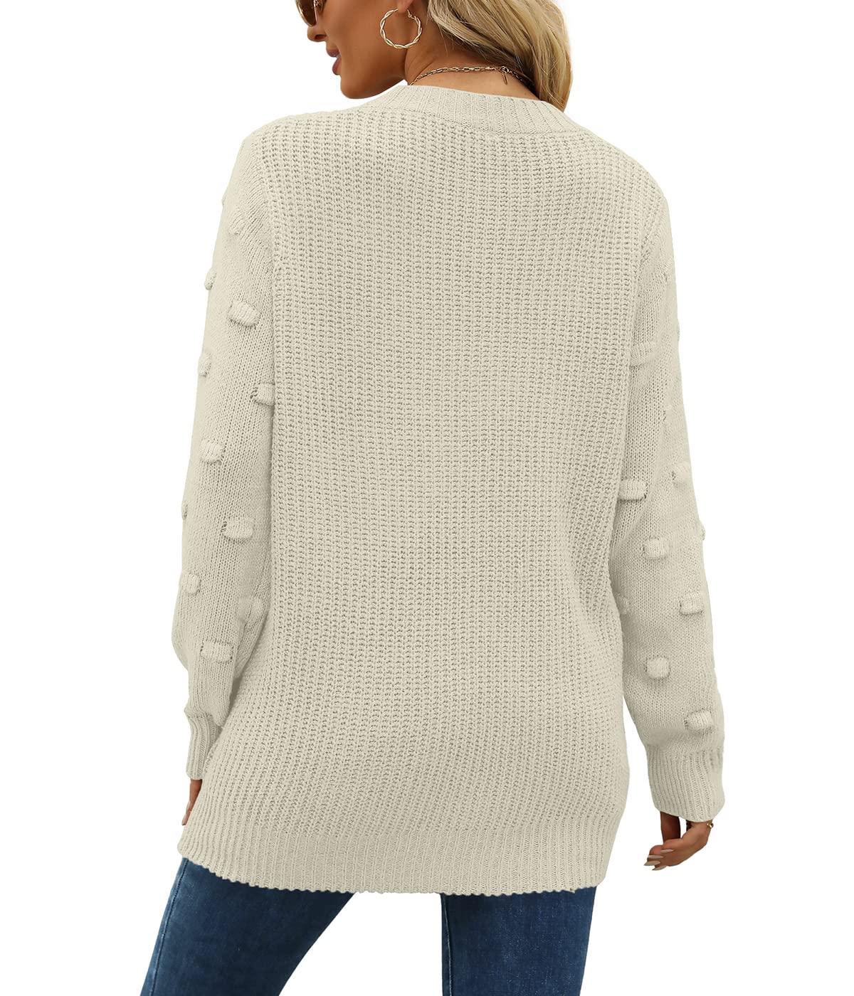 XIEERDUO Women's Pullover Sweaters White Long Sleeve Chunky Knit Crewneck Sweatshirts Fall S