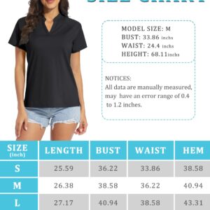 MAGCOMSEN Women's Polo Shirts Short Sleeve Sun Protection Collarless Workout Tops Moisture Wicking T-Shirts Black XL