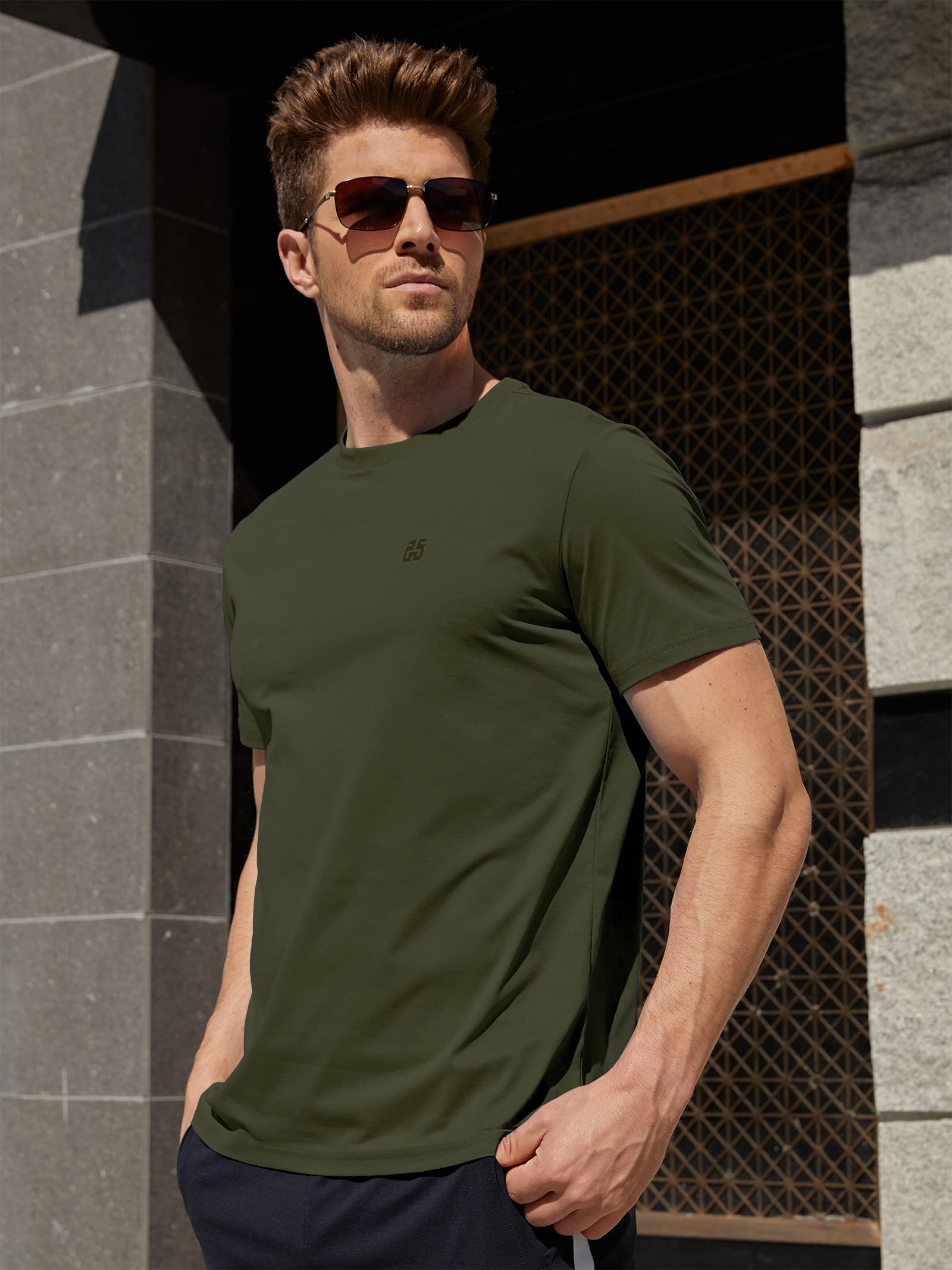 2 Pack Men's Performance T-Shirt Wrinkle-Resistant Quick Dry Short Sleeve Moisture Wicking UPF 50+ Sun Protection Sports(Black Army Green,M)