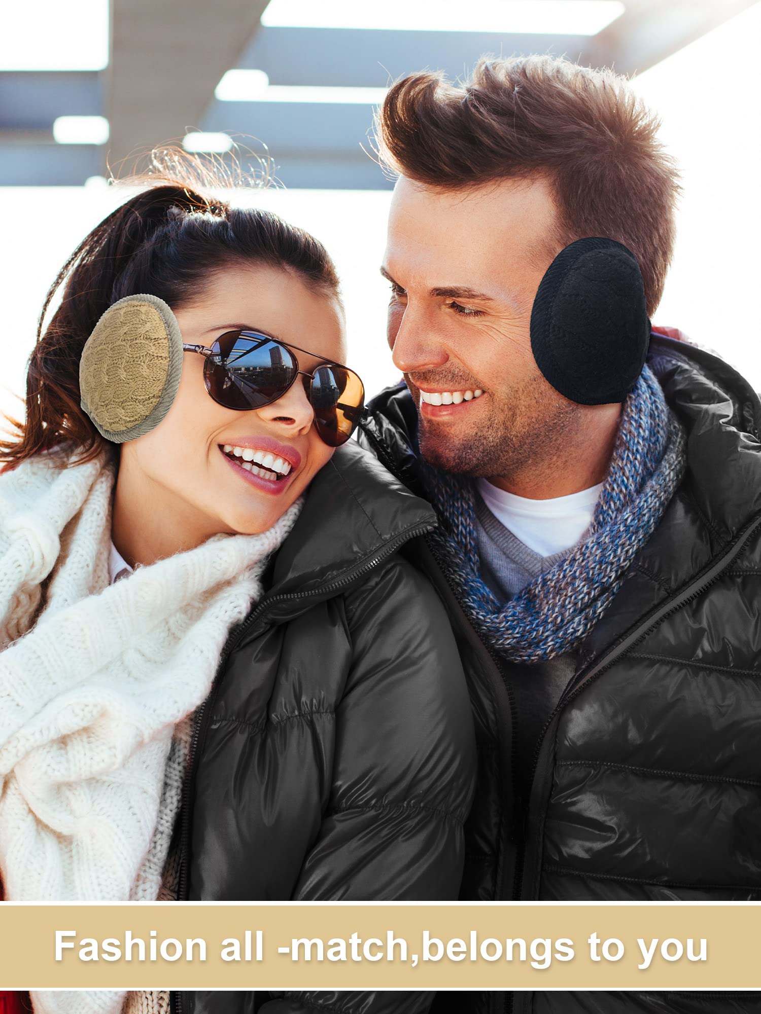 6 Pieces Unisex Ear Muffs Cold Winter Knit Earmuffs Fur Foldable Behind The Head Ear Warmer with Adjustable Wrap for Women Men Girls Valentine's Day Present