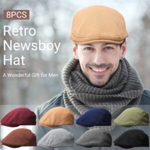 8 Pcs Newsboy Hats for Men Cotton Flat Cap Lvy Gatsby Newsboy Hat Scally Cap Irish Hat Winter Beret Hat Cabbie for Men Father Grandfather Lovers Gifts