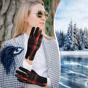 JenPen 4 Pairs Women Plaid Winter Gloves Touch Screen Plaid Pattern Gloves Tartan Fleece Thick Warm Mittens Women's Cold Weather Gloves, 4 Colors