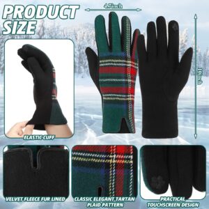 JenPen 4 Pairs Women Plaid Winter Gloves Touch Screen Plaid Pattern Gloves Tartan Fleece Thick Warm Mittens Women's Cold Weather Gloves, 4 Colors