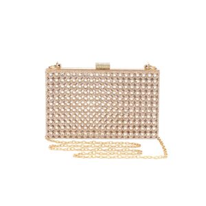 Mulian LilY Women Gold Purse Acrylic Glitter Bling Clutch Bag with rhinestones crystal, Shoulder Handbag With Removable Gold Chain Strap M264