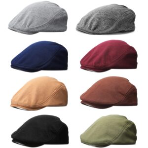 8 Pcs Newsboy Hats for Men Cotton Flat Cap Lvy Gatsby Newsboy Hat Scally Cap Irish Hat Winter Beret Hat Cabbie for Men Father Grandfather Lovers Gifts