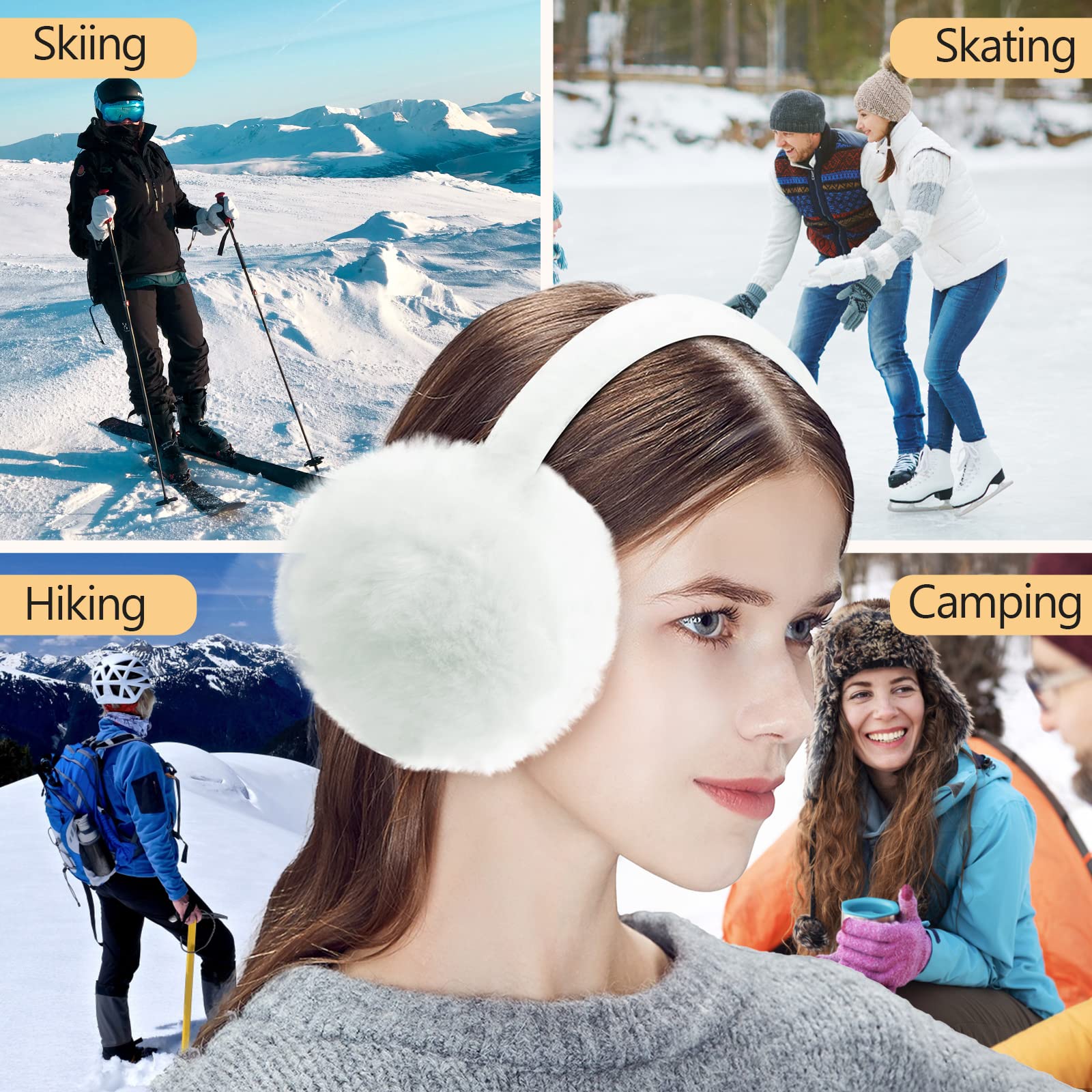 FSTEOE Winter Ear Muffs Women Warm Earmuffs Girls Ear Warmer Soft Plush Outdoor Plush Adjustable Ear Cover (White)