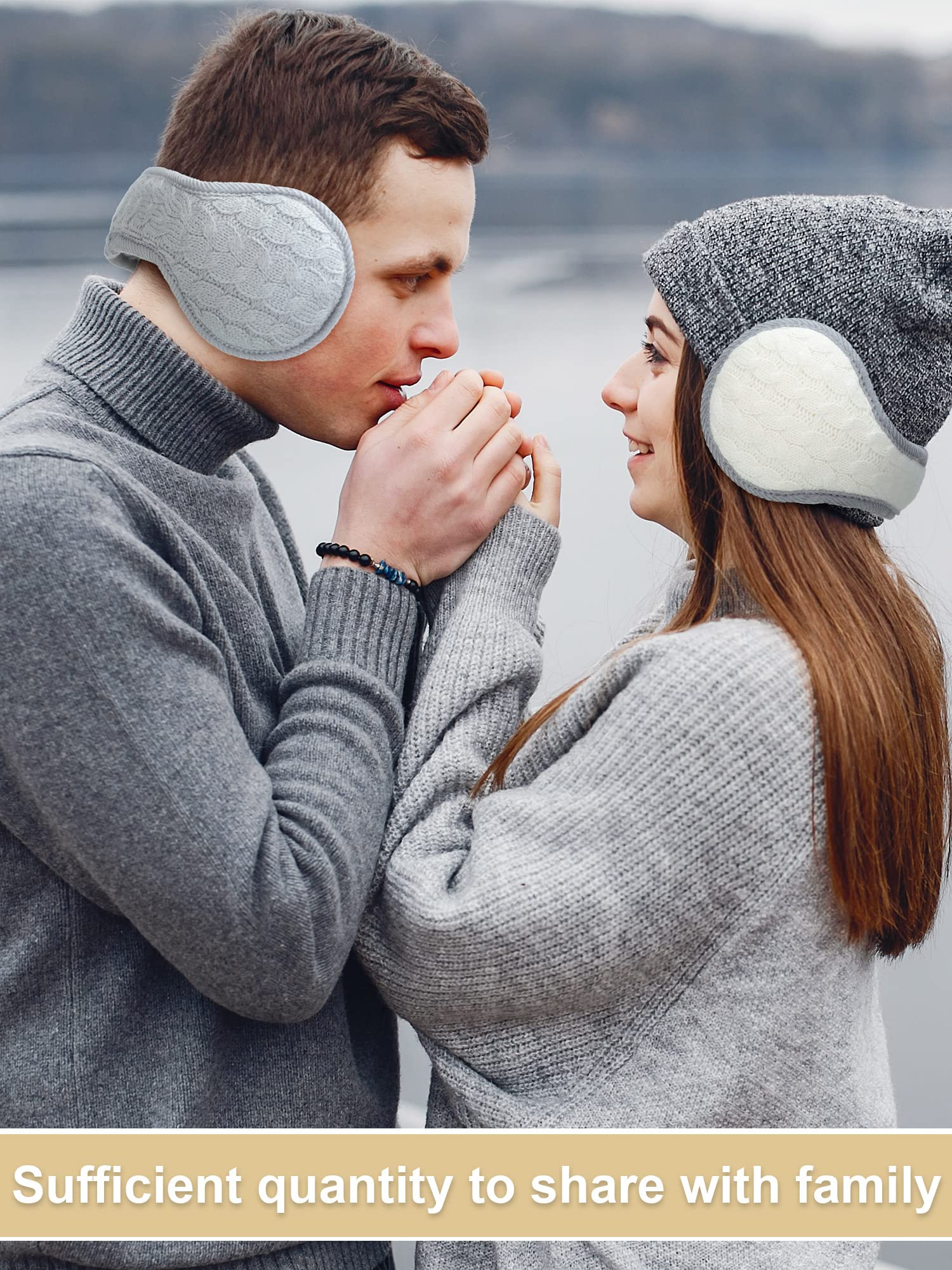 6 Pieces Unisex Ear Muffs Cold Winter Knit Earmuffs Fur Foldable Behind The Head Ear Warmer with Adjustable Wrap for Women Men Girls Valentine's Day Present