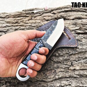 TAC KNIVES 7'' Full Tang Fixed Blade Outdoor Camping Hunting Knife In Sheath Gift For Him | 1095 High Carbon Steel Knife | Bushcraft Survival Knife Gift | Cowboy knives | Pancake leather sheath (BLACK)