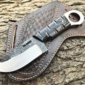 TAC KNIVES 7'' Full Tang Fixed Blade Outdoor Camping Hunting Knife In Sheath Gift For Him | 1095 High Carbon Steel Knife | Bushcraft Survival Knife Gift | Cowboy knives | Pancake leather sheath (BLACK)