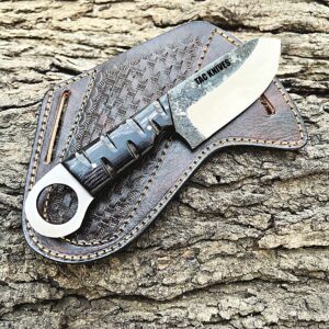 TAC KNIVES 7'' Full Tang Fixed Blade Outdoor Camping Hunting Knife In Sheath Gift For Him | 1095 High Carbon Steel Knife | Bushcraft Survival Knife Gift | Cowboy knives | Pancake leather sheath (BLACK)