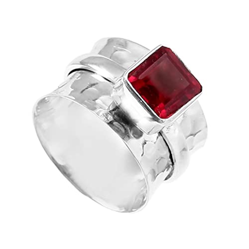 Red Mozambique Ruby Gemstone Sterling Silver Spinning Meditation Spinner Ring Jewelry Gift (8.5)