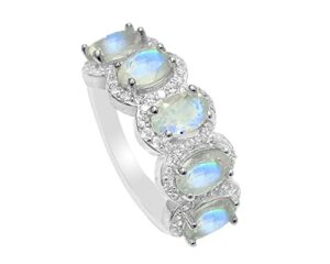 925 sterling silver natural blue fire rainbow moonstone ring statement ring june birthstone wedding jewelry proposal ring engagement gift for girlfriend gift for her (sterling silver, 9.25 us)