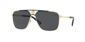 versace ve2238 143687 61mm gold/matte black/dark grey rectangular sunglasses for men + bundle with designer iwear eyewear kit