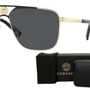 Versace VE2238 143687 61MM Gold/Matte Black/Dark Grey Rectangular Sunglasses for Men + BUNDLE With Designer iWear Eyewear Kit