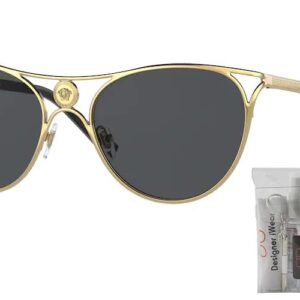 Versace VE2237 100287 57MM Gold/Dark Grey Cateye Sunglasses for Women+ BUNDLE With Designer iWear Eyewear Kit