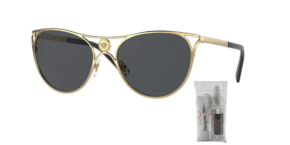 Versace VE2237 100287 57MM Gold/Dark Grey Cateye Sunglasses for Women+ BUNDLE With Designer iWear Eyewear Kit