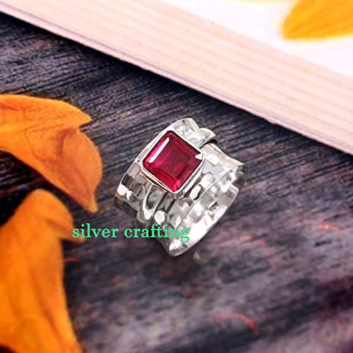 Red Mozambique Ruby Gemstone Sterling Silver Spinning Meditation Spinner Ring Jewelry Gift (8.5)