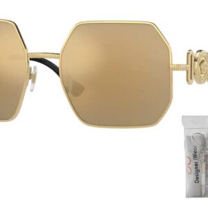 Versace VE2248 10027P 58MM Gold/Brown Mirror Gold Hexagonal Sunglasses for Women + BUNDLE With Designer iWear Eyewear Kit