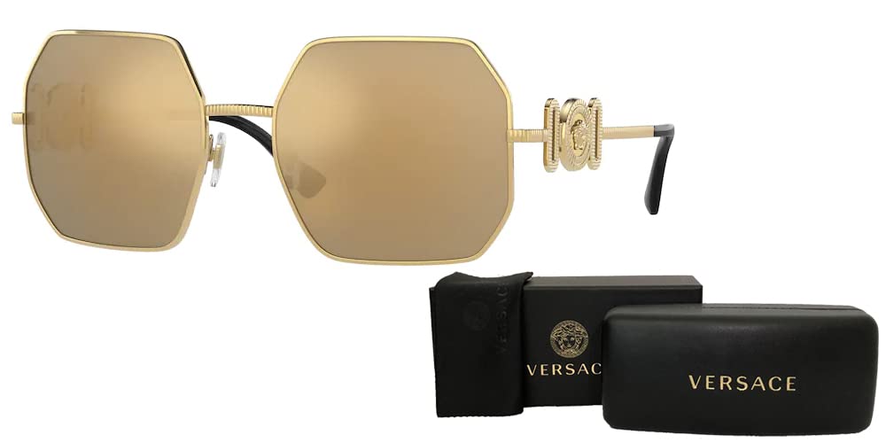 Versace VE2248 10027P 58MM Gold/Brown Mirror Gold Hexagonal Sunglasses for Women + BUNDLE With Designer iWear Eyewear Kit