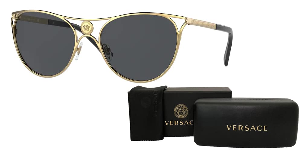 Versace VE2237 100287 57MM Gold/Dark Grey Cateye Sunglasses for Women+ BUNDLE With Designer iWear Eyewear Kit