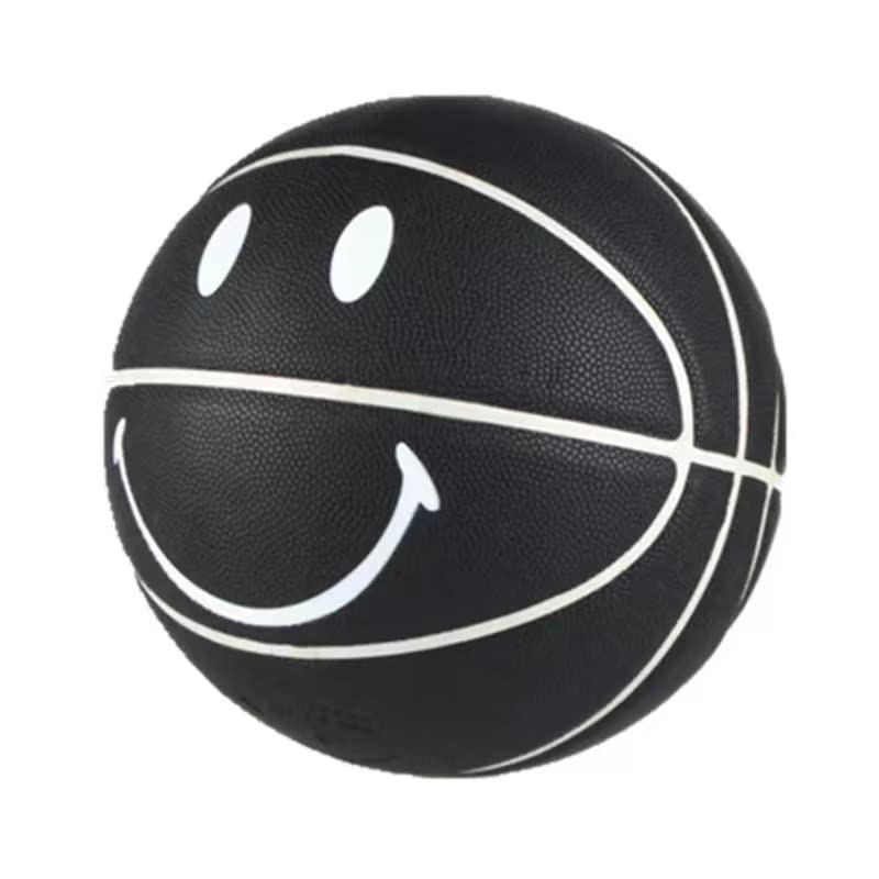 MINDCOLLISION 5/6/7 Smile Basketball, Women's PU Soft Leather Basketball, Good Dribbling and Shooting Feel, Birthday Gift, Suitable for Indoor and Outdoor Use. (8 Colors),Black,No.6