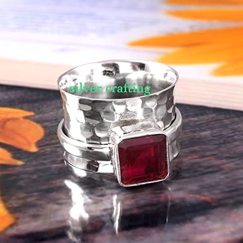 Red Mozambique Ruby Gemstone Sterling Silver Spinning Meditation Spinner Ring Jewelry Gift (8.5)