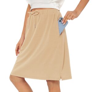 Womens Golf Skirt Athletic Skort Stretchy Knee Length Tennis Skirt with Pockets Plus Size Skorts Skirts for Women Khaki Medium