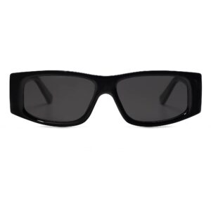 SOJOS Trendy Y2K Polarized Rectangle Sunglasses for Women Men Retro Designer Rave Sunglasses SJ2228, Black/Grey