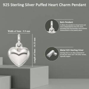 Auriga Fine Jewelry 925 Sterling Silver Puffed Heart Charm Pendant for Women (L- 0.65 Inch, W- 0.39 Inch)