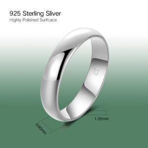 MYSTCODE 925 Sterling Silver Rings High Polished Plain Dome Rust-proof Comfortable Fashion Wedding Band Rings for Women Men & Girls, Ring Size 6-8