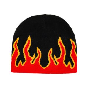 swanowing casual flame beanie fall winter for men & women warm hip hop design knit skull caps fashion red