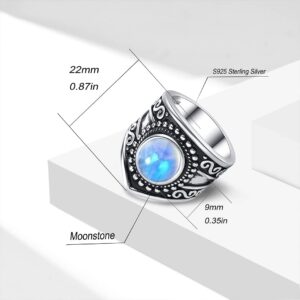 MYLYAHY S925 Sterling Silver Round Moonstone Full Finger Wide Bands Ring,S925 Sterling Silver Retro Vintage Antique Crystal Big Large Thumb Index Bands Ring,Natural Genuine Real Gemstone Boho Statement Bands Ring Jewelry Gift for Women Girls Her (Ring_C,