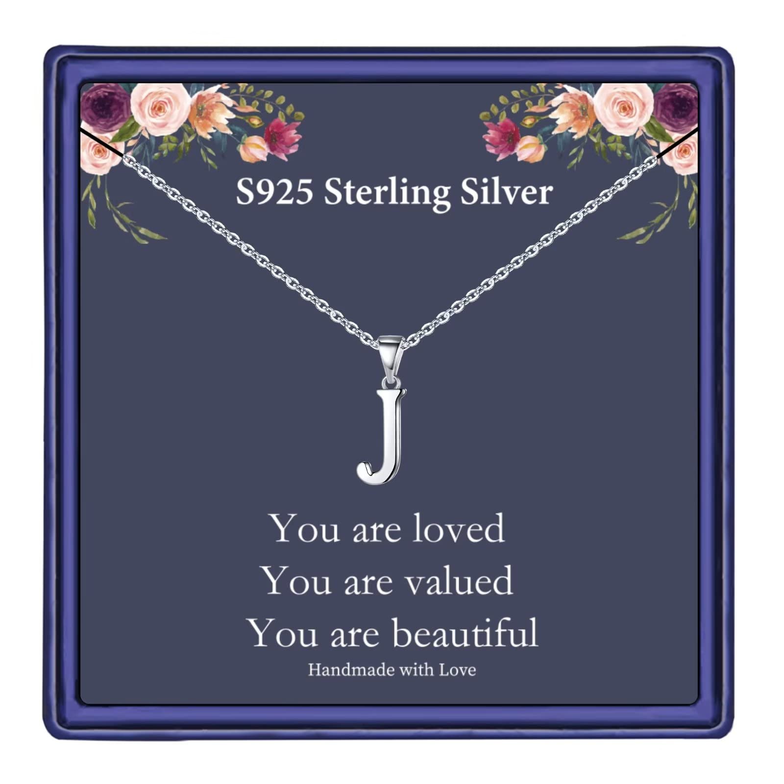 Hidepoo Sterling Silver Initial Necklaces for Women, Dainty Silver Initial Necklaces for Women Personalized Letter J Pendant Initial Necklaces Silver Initial Necklaces for Women Gifts Jewelry