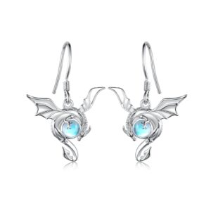 Dragon Earrings for Women Hypoallergenic Dragon Moonstone Drop Earring for Women Mom Jewelry Birthday Gift