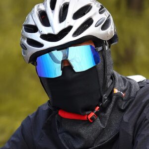 LEICURACE Skull Cap with Glasses Holes Thermal Cycling Helmet Liner Running Beanie for Men Women Black